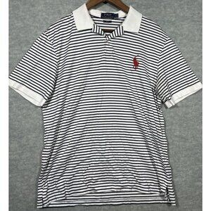 Polo Ralph Lauren Pro Fit Polo‎ Shirt Mens Blue White Stripe Large Pony Logo L